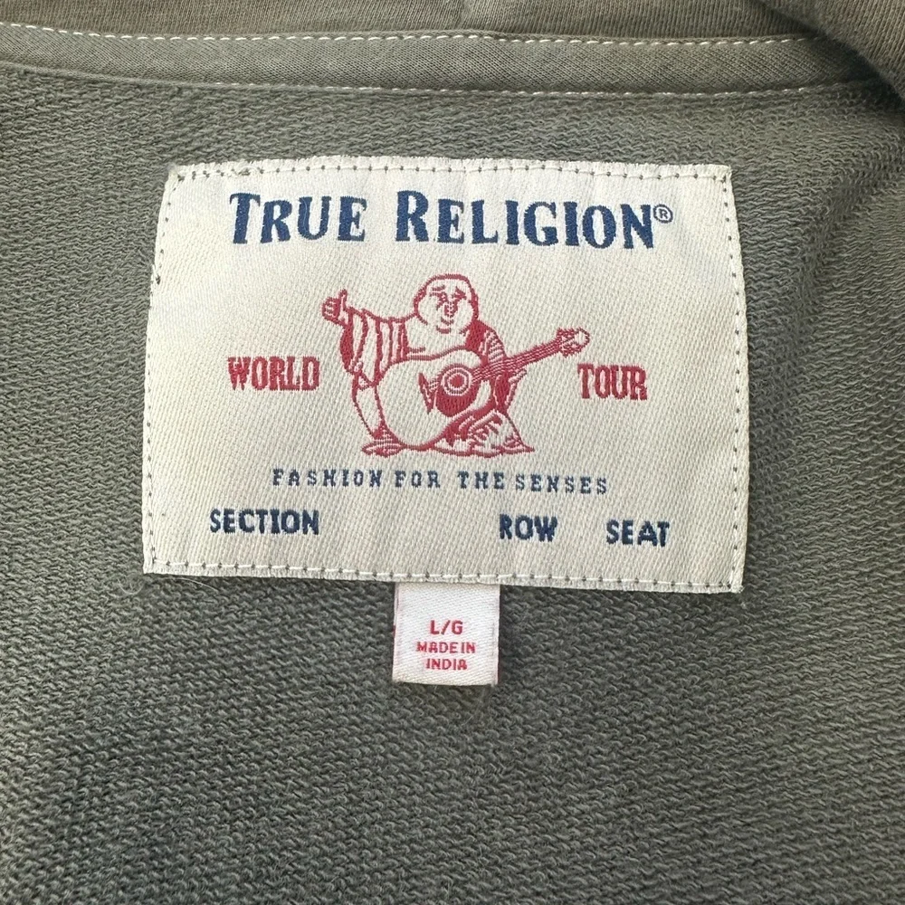 True Religion Buddha Logo Zip Sweatshirt Men khaki green hoodie